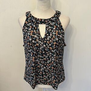 the general good black floral halter cut cut out blouse Size XL NWOT